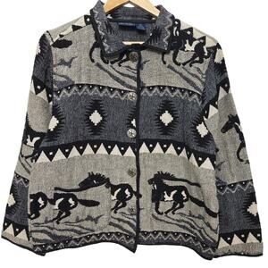 Jane Ashley Womens Vtg 90s Southwestern Horse Aztec Heritage Trapestry Jacket M